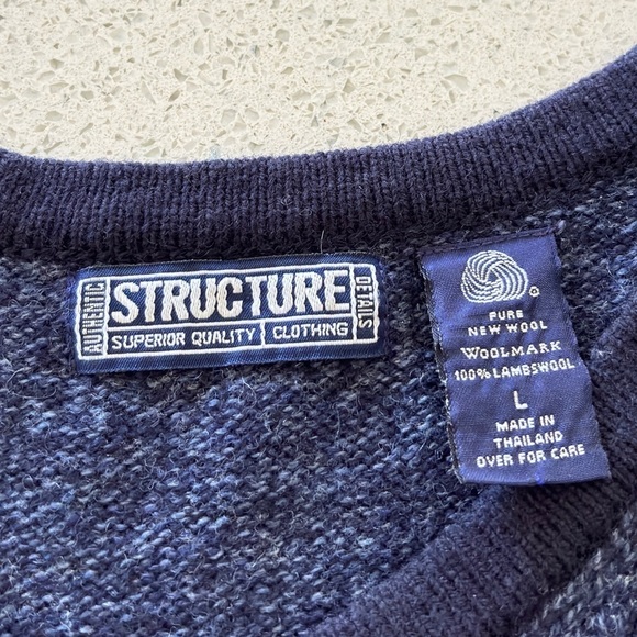Structure Sweater Vest Mens Large Blue Lambswool Golf V-Neck Kurt Cobian 90s Y2K - Picture 10 of 12